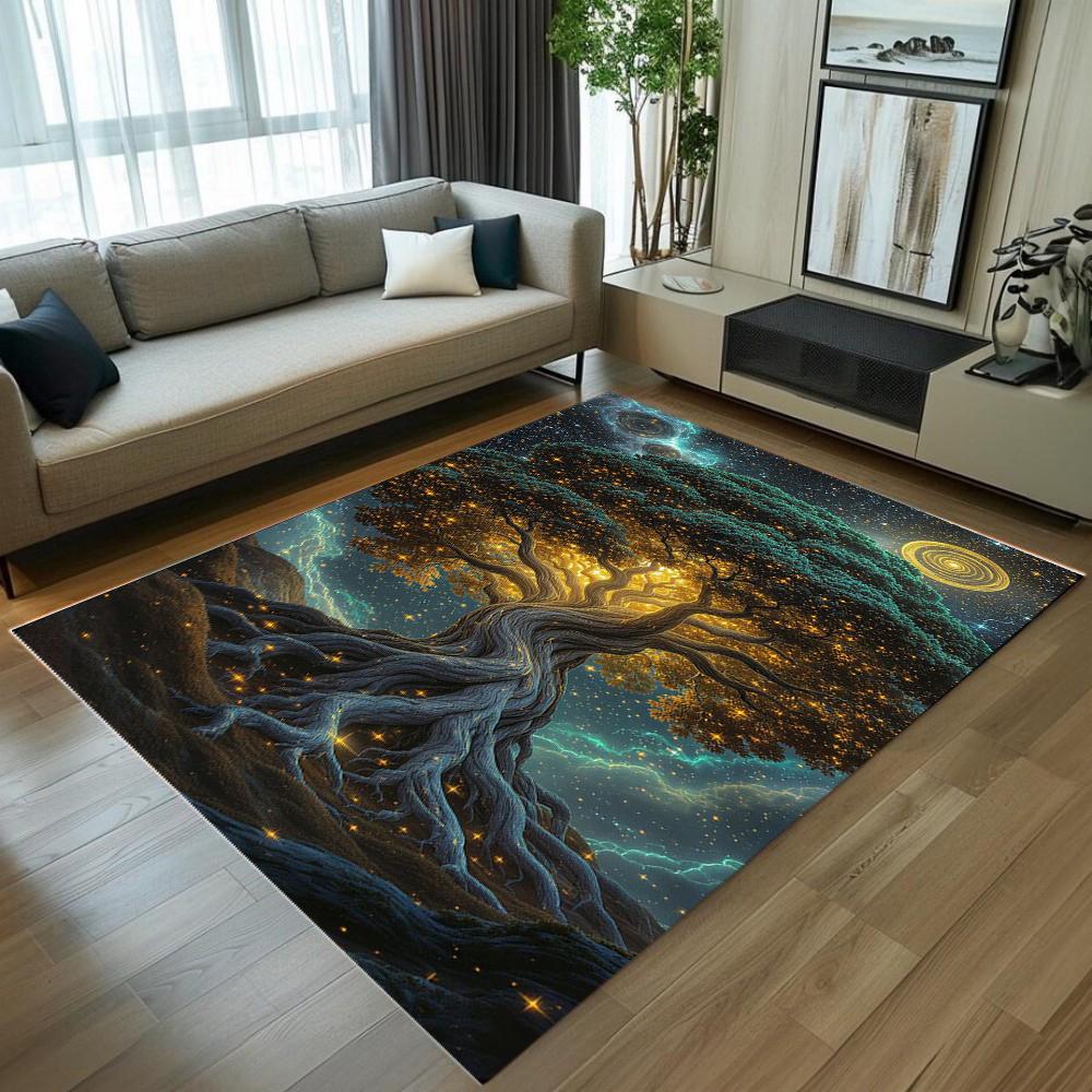 2D Magical Moon Tree Area Rug Life Tree Soft Non-Slip Large Floor Carpet Nature Home Decor for Bedroom Gamer Room Living Room