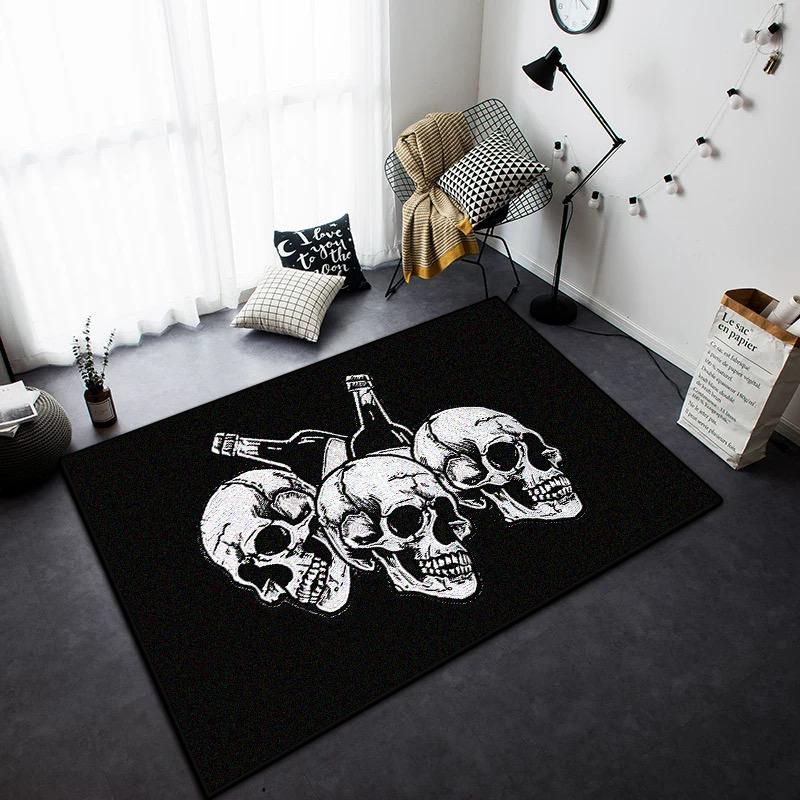 Black White Skull Style Carpet for Living Room Home Decoration Bedroom Bedside Fluffy Soft Rug Lounge Coffee Tables Non-slip Mat