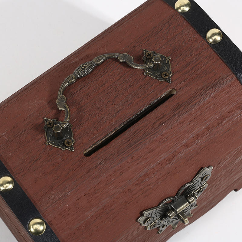 Vintage Wooden Treasure Chest Piggy Bank With Lock Money Box Coin Storage Retro Home Decor Trinket Box