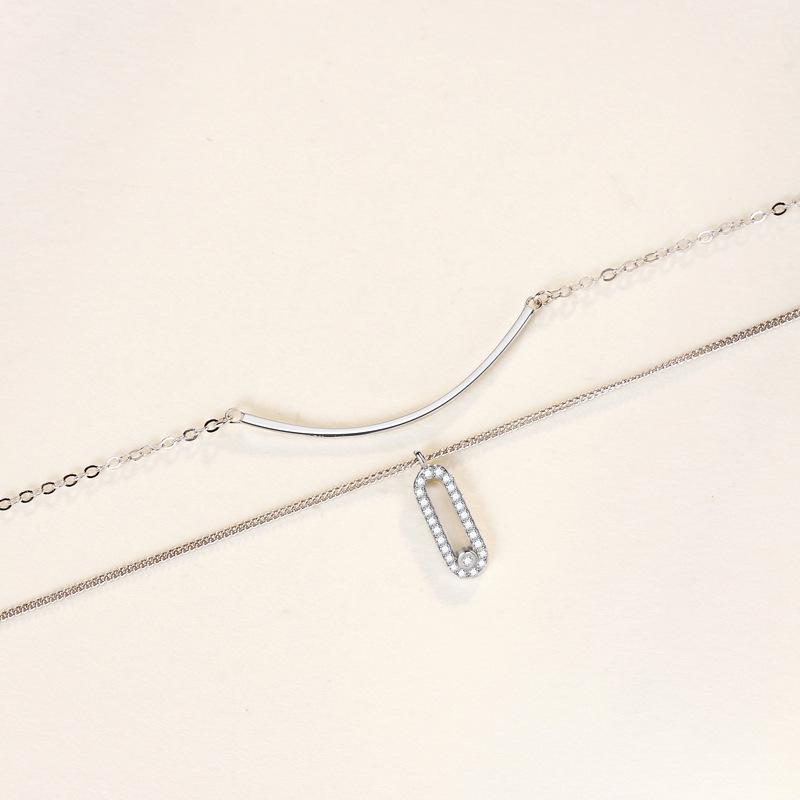 Double-layer Stacked Personality Temperament Geometric Pendant Smile Necklace Women's High-end Necklace