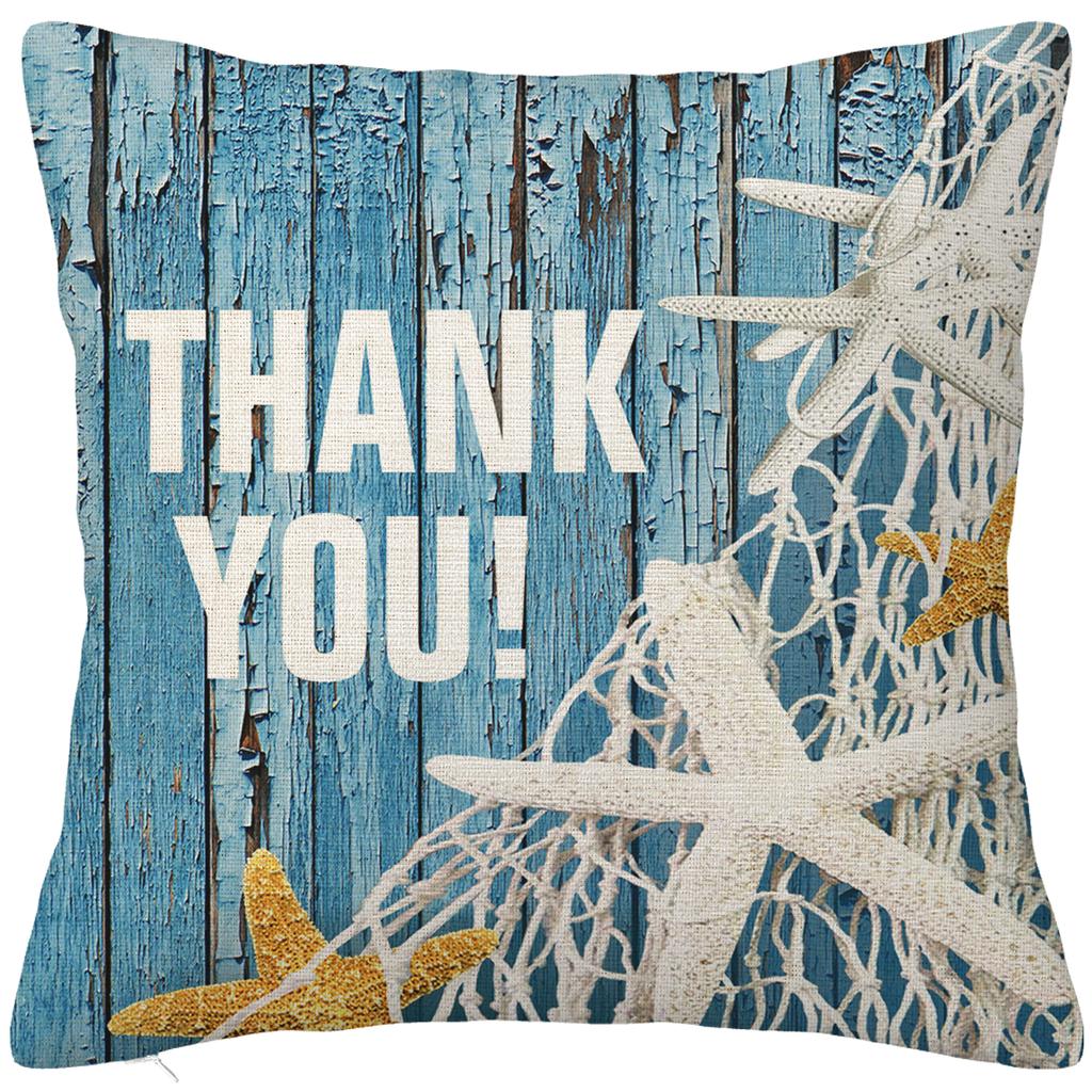 Wood grain marine anchor cyan linen pillowcase sofa cushion cover home decoration can be customized for you 40x40 45x45