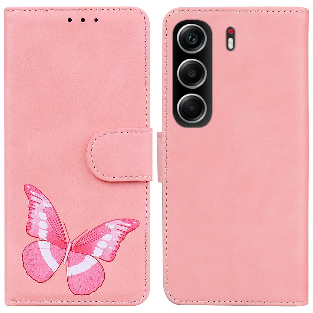 Etui z podstawką do TECNO Camon 40 4G, Pokrowiec na telefon ze skóry PU, Z nadrukiem motyla