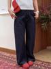 IM2026 Women's High-Waisted Retro Polka Dot Leather Bag Jeans - Slimming, Versatile Wide-Leg Long Pants