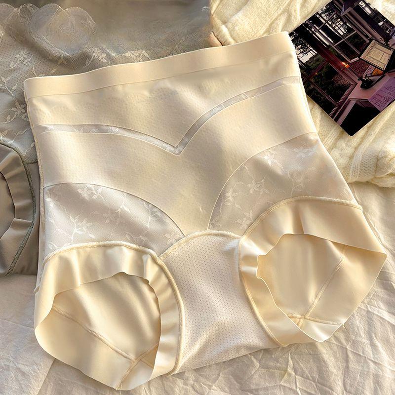 

Женское нижнее белье с высокой талией, мощным утягивающим эффектом для живота, контролирующее живот, бесшовное, из ледяного шелка и кружева, дышащее, удобные трусики-треугольники 2XL