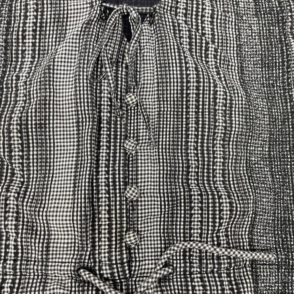 Haat Black x White Kingham Check Embroidered Short Sleeve Dress dress 2 Black x whiteUsed