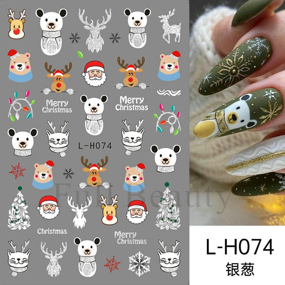 Beauty Stickers Christmas Cartoon Elk Christmas Tree Santa Snowflake Gold Silver Glitter Nail Stickers