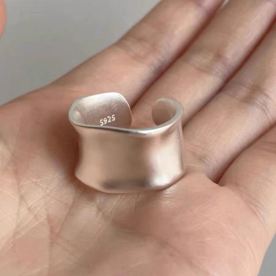 

BF CLUB 925 Sterling Rings for Women Wide Fashion Geometric Vintage Handmade Irregular Ring Party Gifts resizable