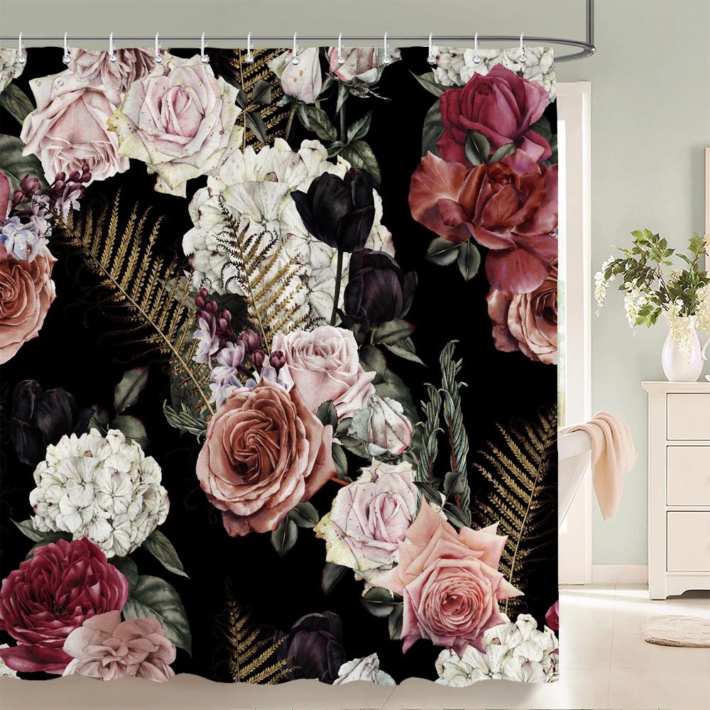 Flowers Bathroom Curtain With Hooks 3d Shower Curtains  Waterproof Print 180x240cm Polyester Cloth Bath Home Decoration Screen
