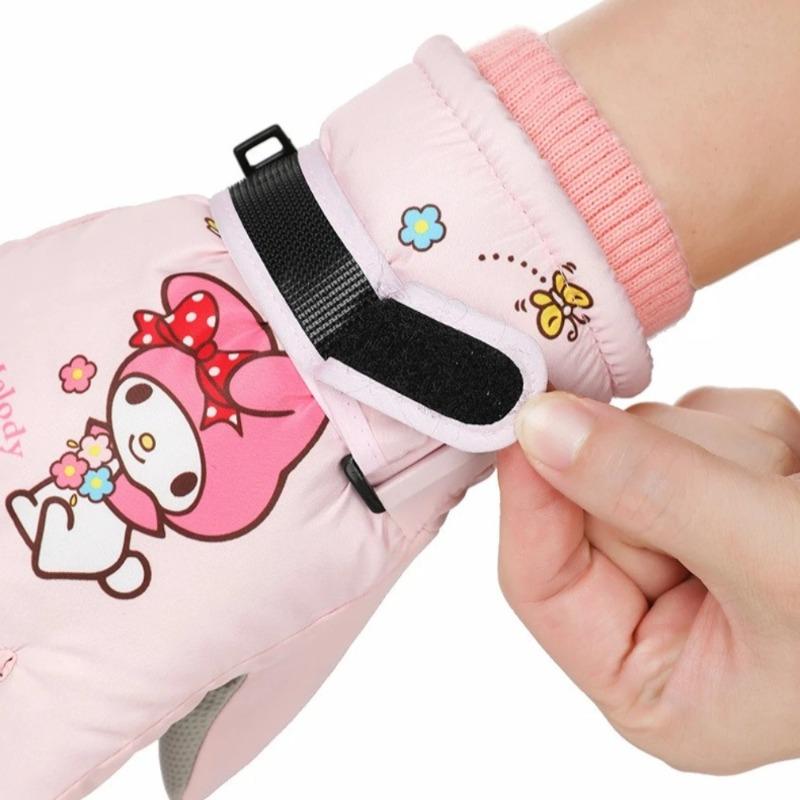 Kuromi Melody Winter Children Fleece Gloves Waterproof Outdoor Ski Warm Outdoor Cycling Gloves Windproof Cold Resistant Sanrio