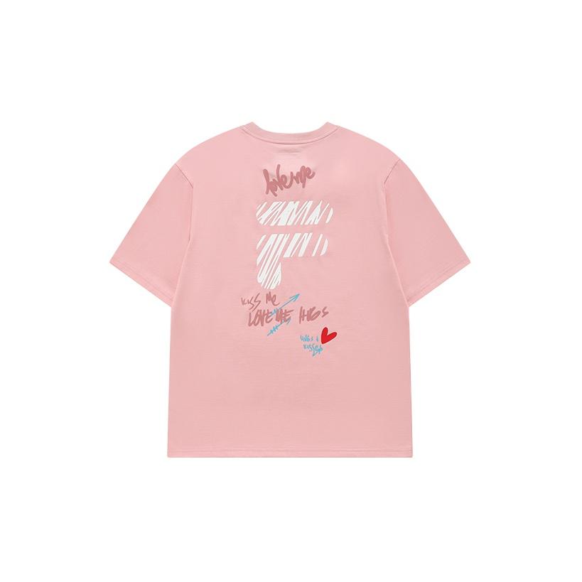 FILA Fusion Ins Style Colorful Letter Logo Sports Casual Round Neck Short Sleeve Drop Shoulder T-Shirt Unisex Tops Pink T11U216103F-PK