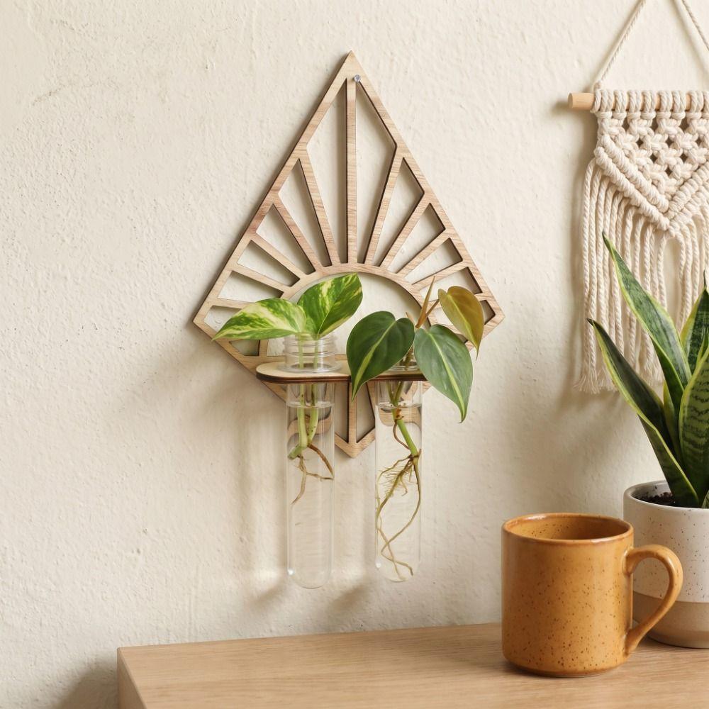 Wooden Hydroponic Plant Holder Vase Flower Pot Minimalist Wall Mounted Planter  Wall Mount
