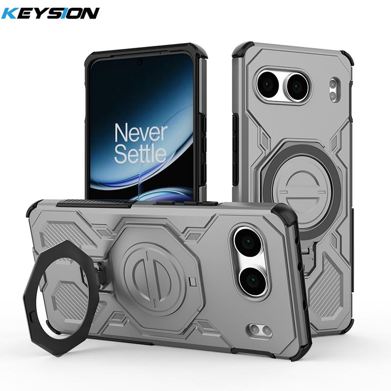 KEYSION Shockproof Magnetic Case for OnePlus Nord 4 5G Upright Live Metal Ring Stand Phone Back Cover for One Plus 1+ Nord 4 5G