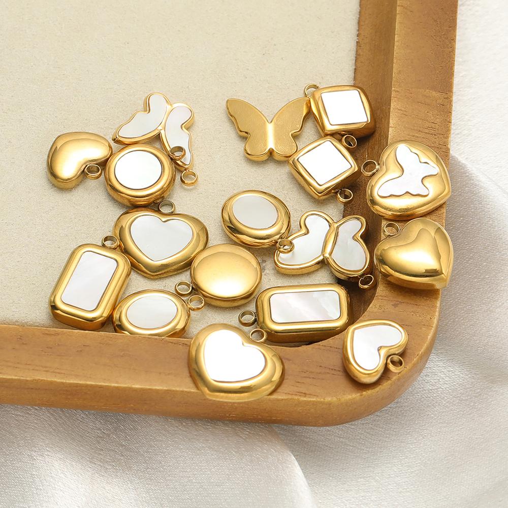 5pcs Stainless Steel Heart Shell Charms  Butterfly Pendants for DIY Jewelry Supplies Women Necklace Findings Earrings Making