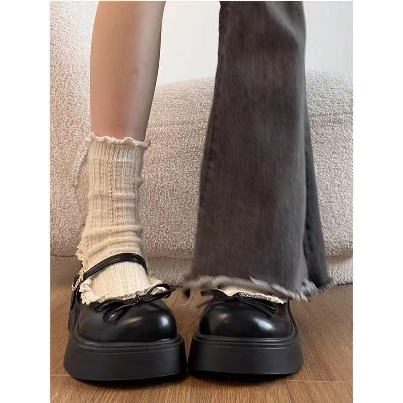 Versatile Skirt Platform Small Leather Shoes Women's New Autumn Brown Round Head Shallow Mouth Mary Jane Single Shoes
