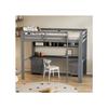 Hochbett - MUVOE - 90x200 cm - Grau - Integrierter Tisch - 4 Aufbewahrungsschubladen