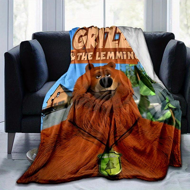 1 Stück, Grizzy & Die Lemminge, Gemütliche Wohnkultur-Decke, Perfekt für Sofa, Bett, Reisen, Camping, Auto, Strand, Büro-Nickerchen, Weicher Überwurf mit Nationalpark-Ra