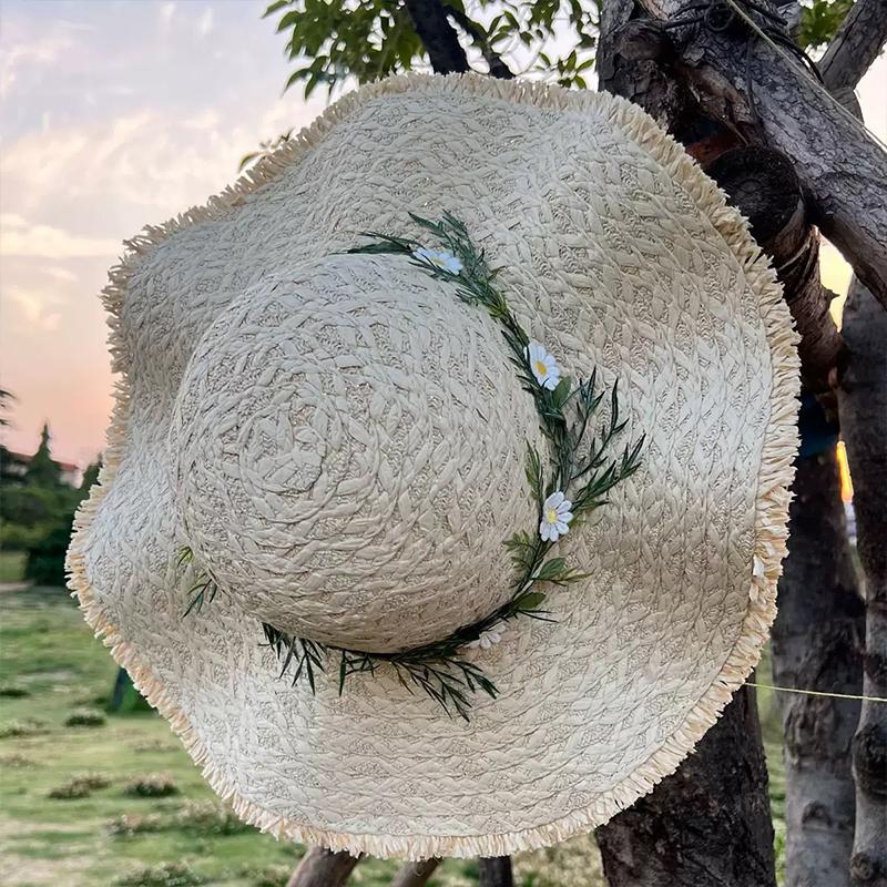 New Fashion Women Bow Flat Topped French Straw Hats Summer Wide Brim Vacation Sunshade Female Panama Hat UV Protection Beach Cap