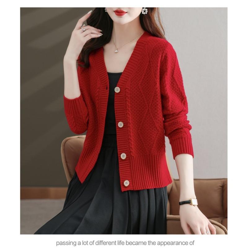 Spring and Autumn Women's Solid Color Knitted Cardigan Retro Sweater for Women Fashionable