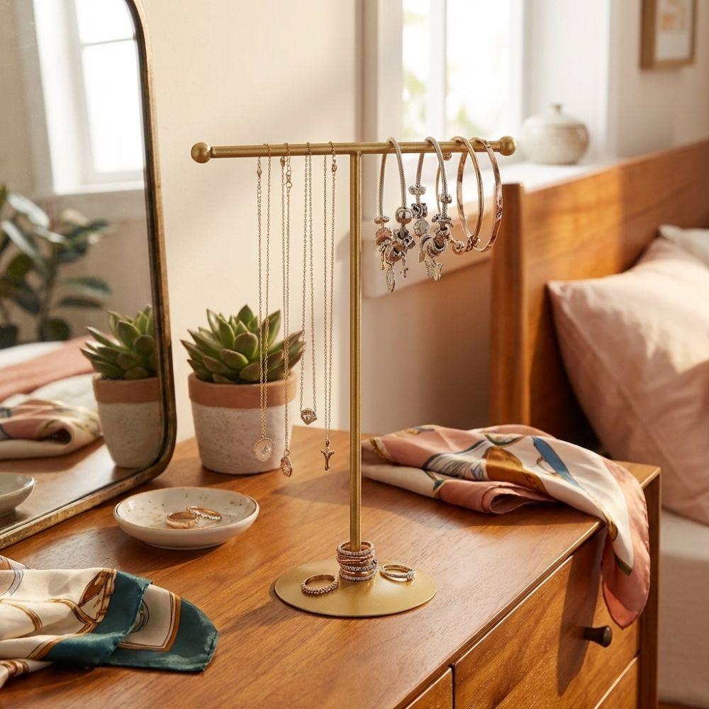 Horizontal Bar Jewelry Display Stand Metal Frame Jewelry Storage Rack Counter Display