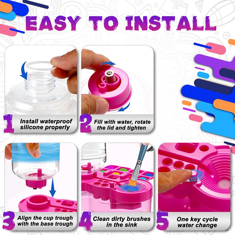 Upgrade Paint Brush Cleaner With Drain Button Water Circulation Paint Brush Cleaning Machine Cleaning Bucket Kid Art Tools