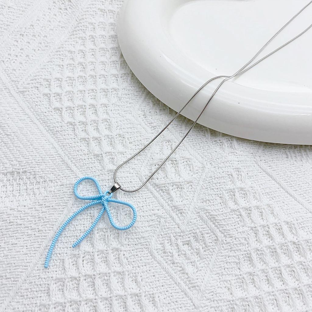 Bow Necklace for Women Beaded Bowknot Pendant Necklaces Bead Chain Pendant Neckwear Fashion Gifts for Women