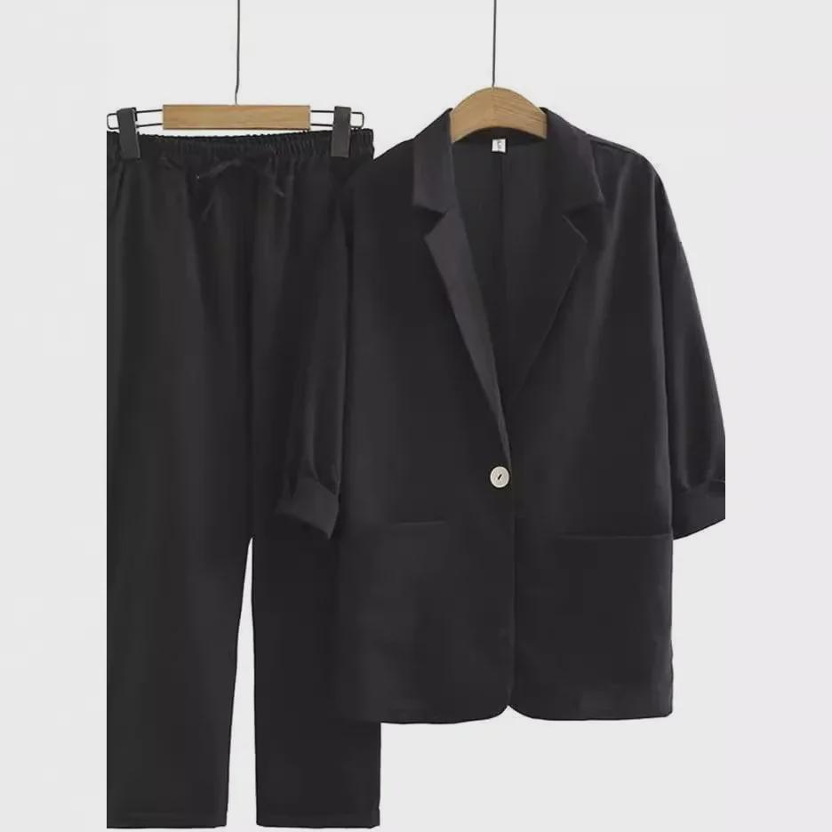 Women's Casual Loose Two-Piece Suit: Autumn Cotton & Linen Jacket and Pants