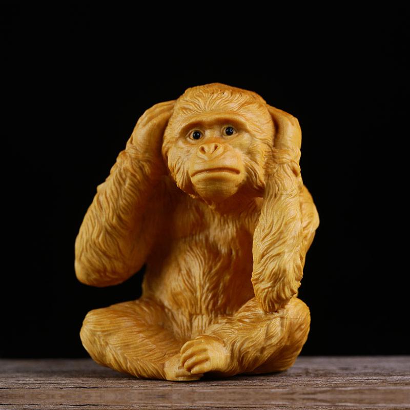 Estatua de Animales de los Tres Monos No Mires No Escuches No Digas Talla en Boj Artesanía Creativa de Talla en Madera Decoración de Coche