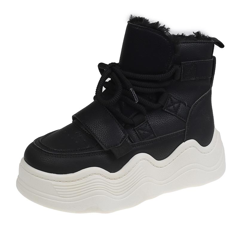

2024 женские зимние ботинки для активного отдыха на толстой подошве, женские теплые меховые ботильоны, нескользящие зимние ботинки 40 чёрный