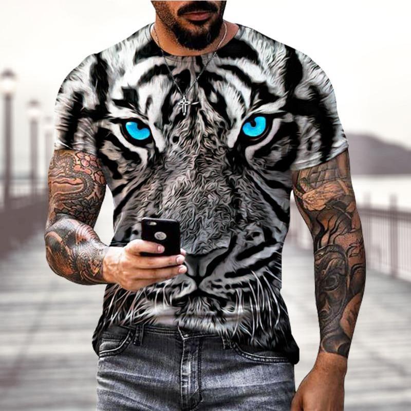 Summer Tees Tops 3D Tiger Print Men's T-Shirt Casual Animal Pattern T Shirt Streetwear Quick Dry Fashion Oversized Clothes