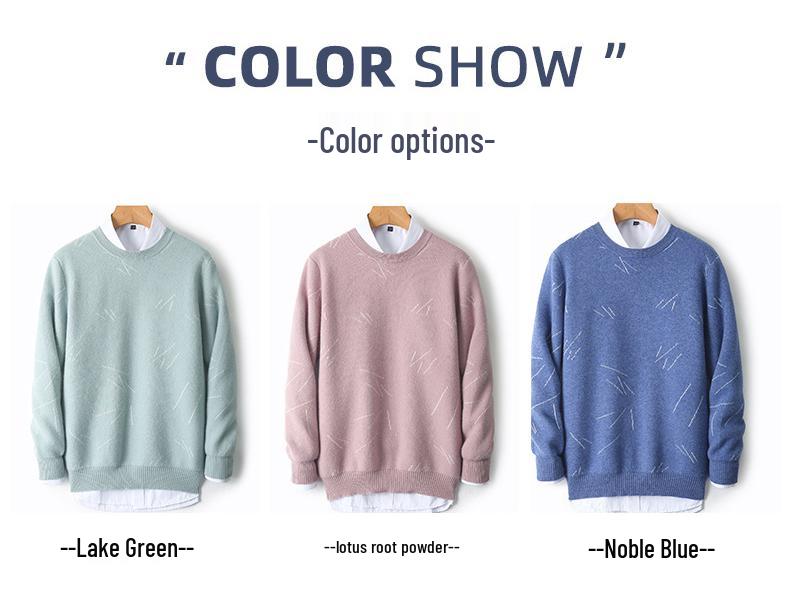 Men's Thickened Pure Wool Crew Neck Sweater - Fashionable Loose Fit Knitted Outerwear
