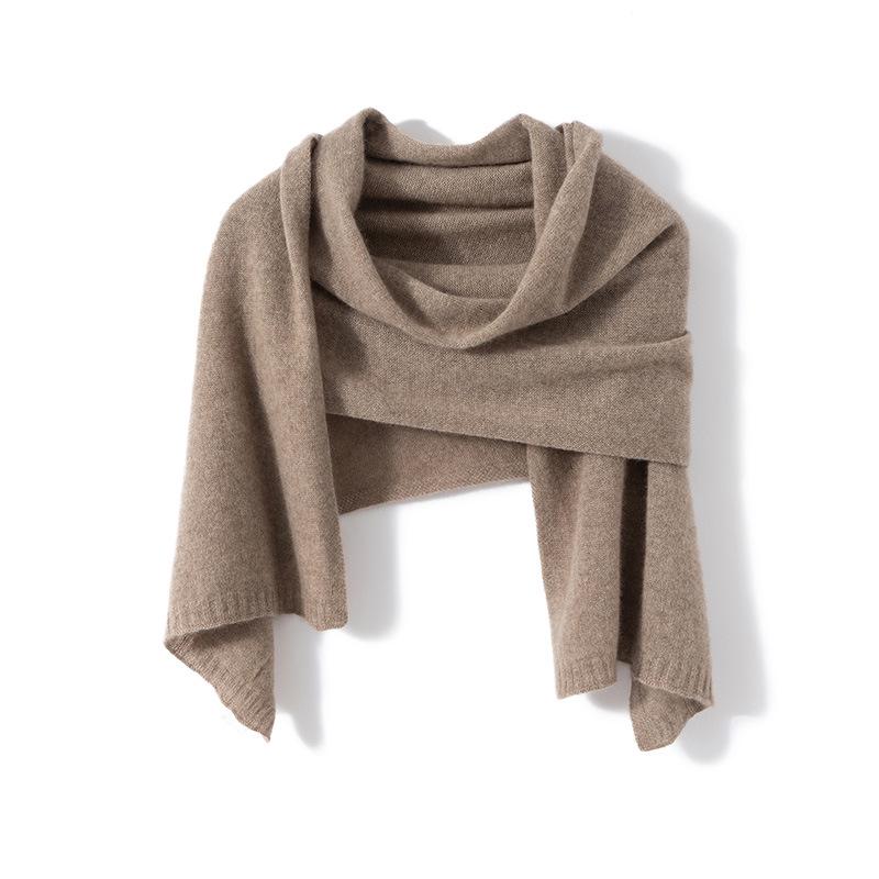 Women's 100% Pure Cashmere Solid Color Knit Shawl - Warm Fashion for Autumn & Winter