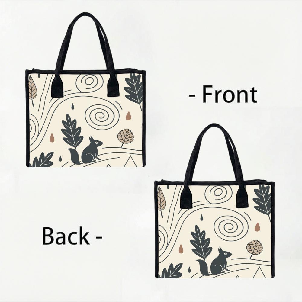 Cute Squirrel Pattern Canvas Tote Bag Casual Large Capacity Daily Handbag for Shopping Work Travel