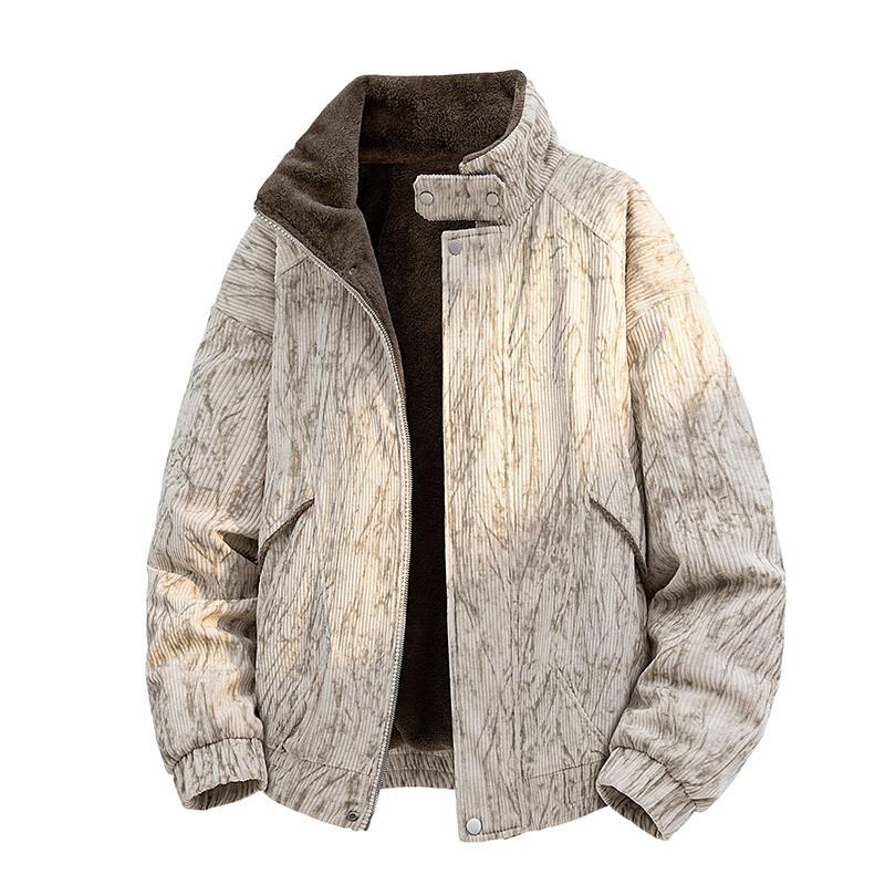 Men's Autumn Winter Corduroy Stand Collar Cotton Jacket Plush Lined Thick Warm Casual Cooton Coat Male Clothing