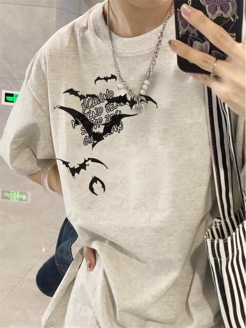 

Женская серая футболка свободного кроя из чистого хлопка с коротким рукавом 2025 года M (recommended below 100 jin) серый/белый