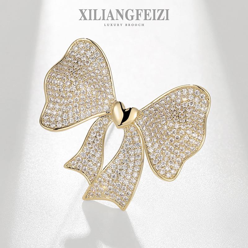 Bo Xin Yun Elegant Korean Zirconia Bow Brooch - High-end Cardigan Accessory Gift