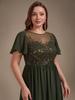 Ever-Pretty Damen Übergröße Perlenbesetztes A-Linien Maxikleid mit Fledermausärmeln Formelles Kleid mit Illusion Halsausschnitt