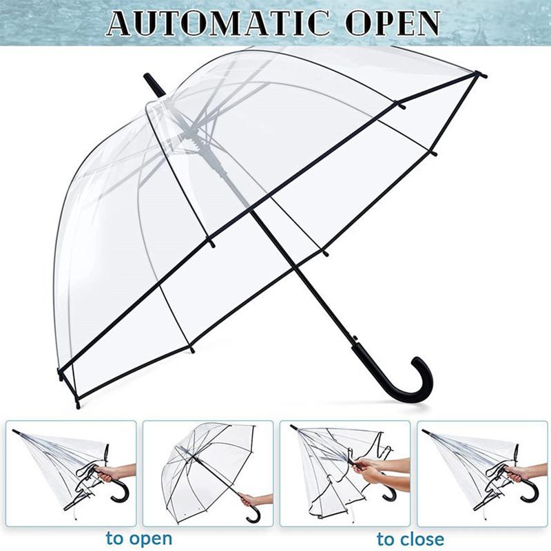 Creative Simplicity Long Handled Umbrella 8 Bone Transparent Umbrella Automatic Windproof Curved Handle Straight Rod Umbrella