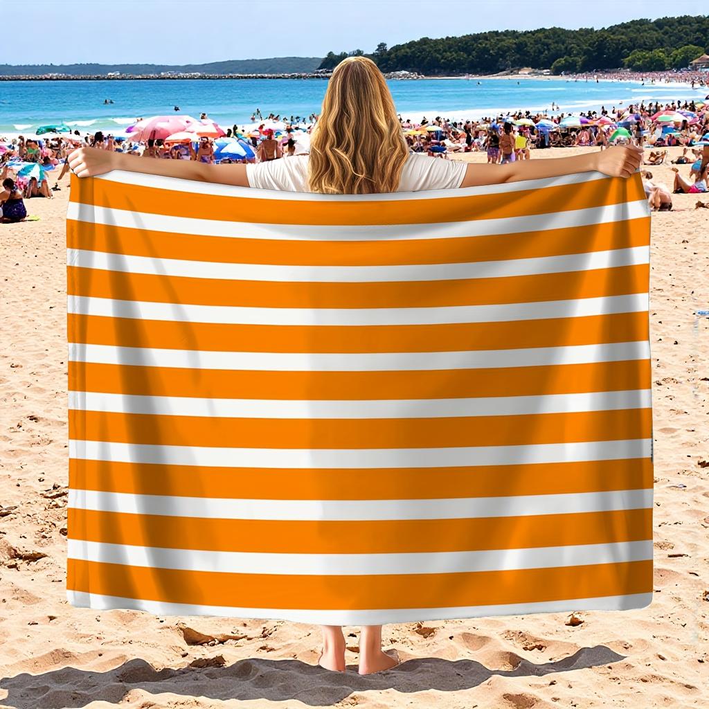 Orange-Weiß gestreiftes übergroßes schnelltrocknendes Handtuch, perfekter Begleiter für Sommerreisen