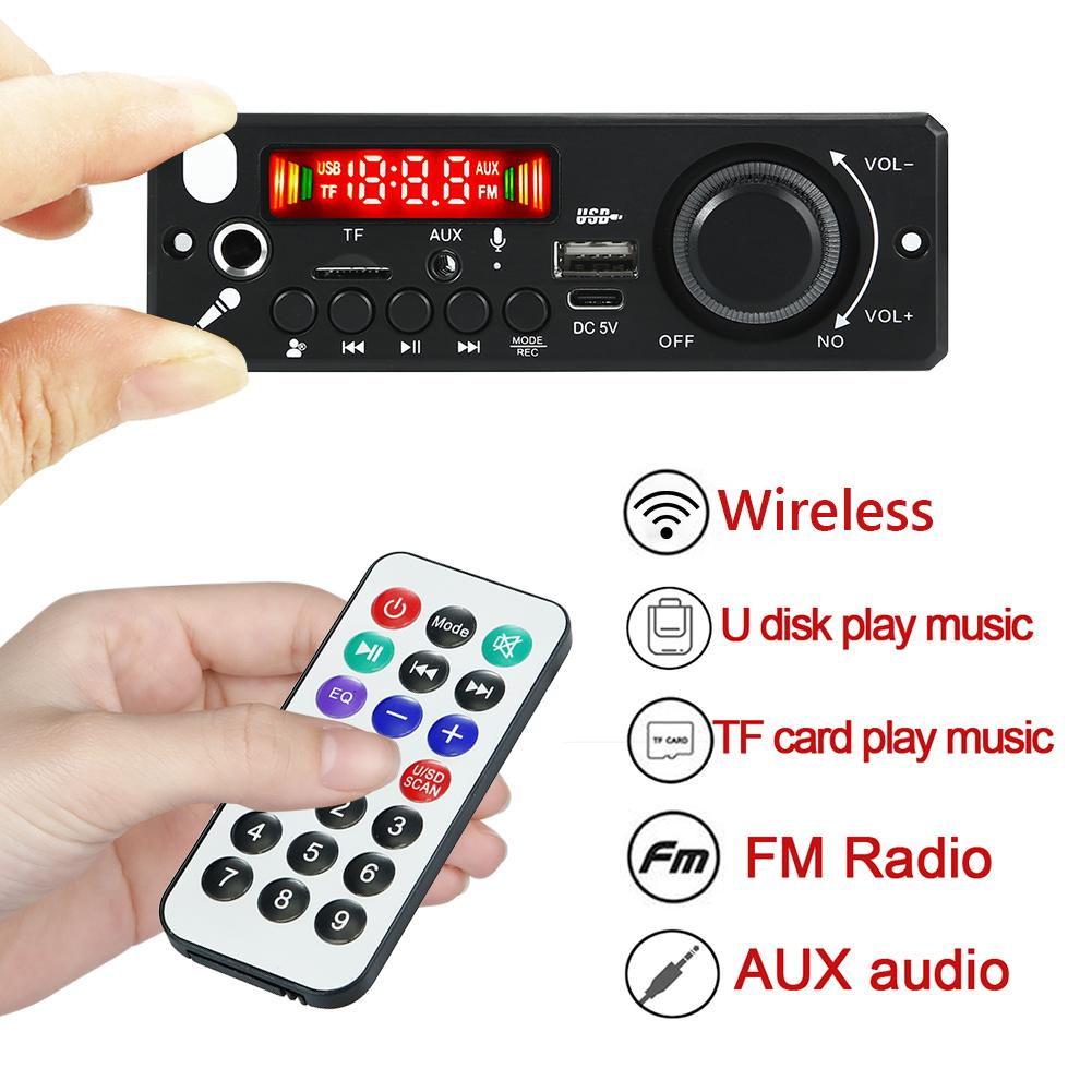 6W Amplifier Car FM Radio Module TF USB Bluetooth-Compatible 5.0 Audio MP3 Player Microphone Record Music Player Hands-Free Call