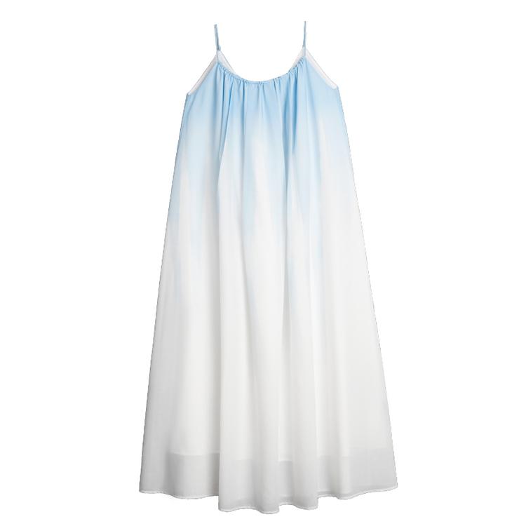 Elle Fashion Gradient Design Drawstring Slim Long Dress Women dresses Blue EL51123