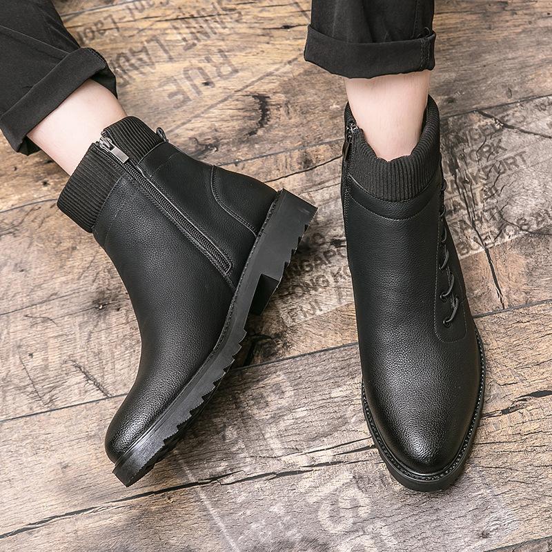 Men's leather boots autumn and winter new high-top socks mouth Martin boots fashionable men's British style Chelsea boots can be