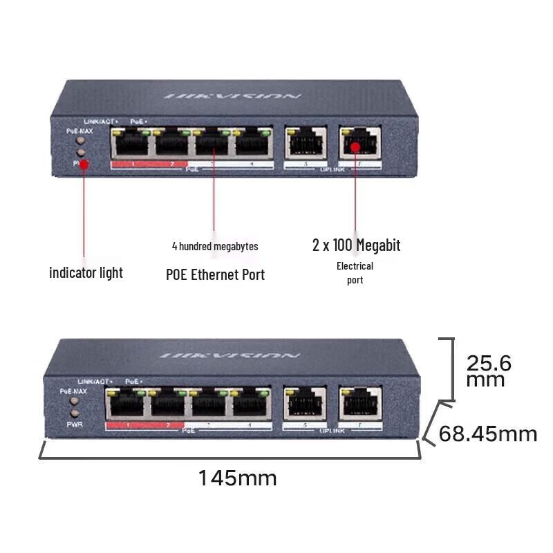 HIKVISION 6-Port 100Mbps Unmanaged PoE Switch CN Plug (adapter Included)