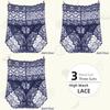 3Pieces/Lot High Waist Light Sexy Elastic Lace Women's Panties, Pure Cotton Crotch Comfortable Non-marking Breathable Lightweight Underwear Briefs