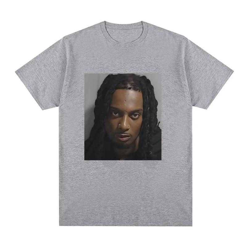 Męska koszulka z grafiką Playboi Carti Mugshot Moda Vintage Hip Hop Koszulki Bawełniana Krótki Rękaw Luźna Koszulka