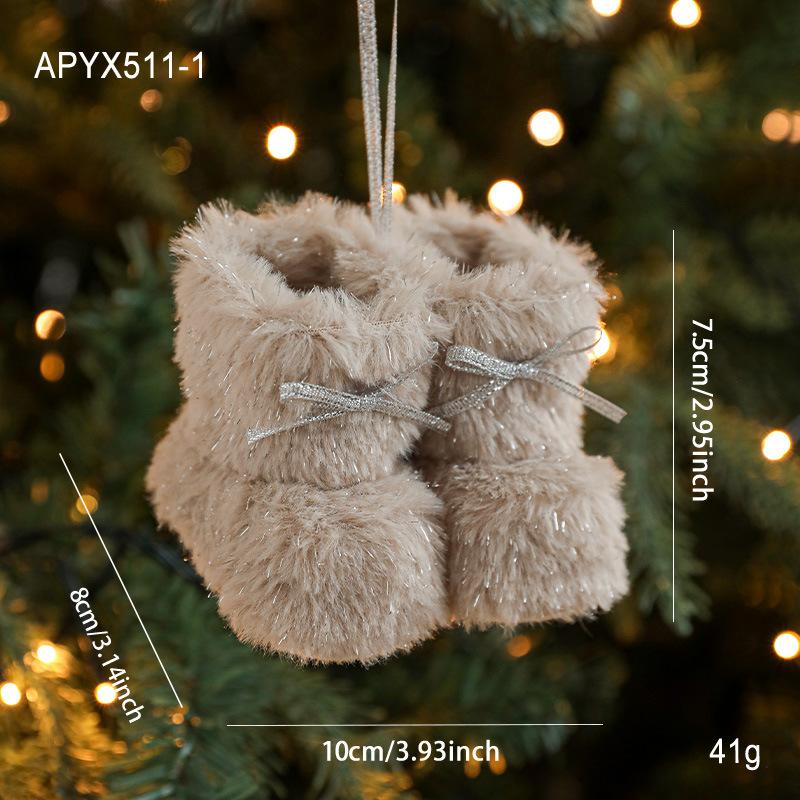 Christmas Decoration Mini Shoes Hanging Ornament Knitted Plush Shoes Pendant for Christmas Tree, Mini Christmas Ornament серый
