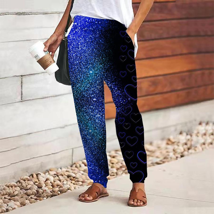Women Starry Sky Printing Pants Lace Up Elastic Waist Loose  Trousers Casual Long Pants Trousers with Pockets