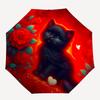 1pc Black Cat Auto-Fold Umbrella with One-Touch Open/Close - 8 Reinforced Ribs for Windproof Stability,  Yy251118256