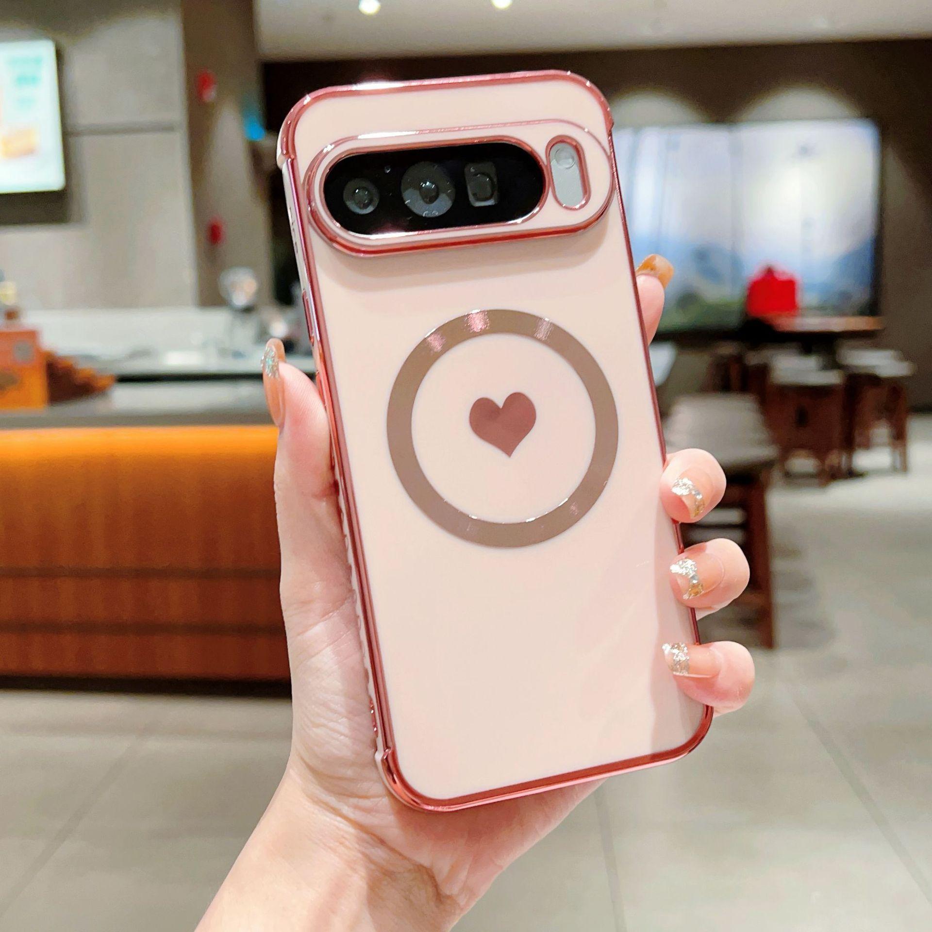 

Plating INS Love Heart Graffiti Pattern Soft Case For Google Pixel 10 9 Pro XL 8 A Pro Magnetic Charging Shockproof Cover Google Pixel 9