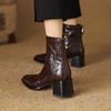 Age Reduction and Thin Temperament French Versatile Square Head Thick Heel Short Boots 2025 Autumn New Rear Zipper Fashion Boots Women