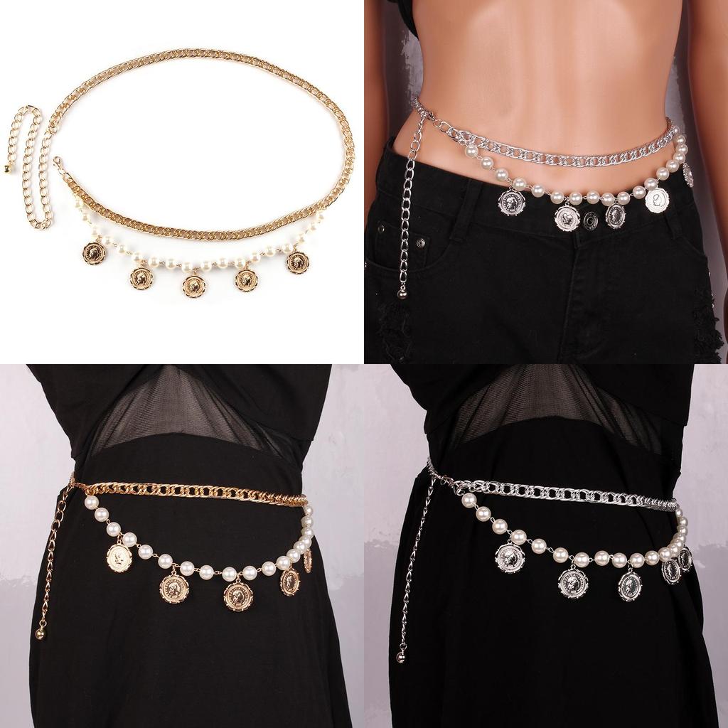 Vintage Coin Pendant Body Chain With Pearl For Unisex Fashion Accessory